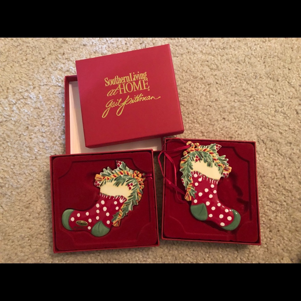 Set of 2 New in Box Gail Pittman stocking ornaments
